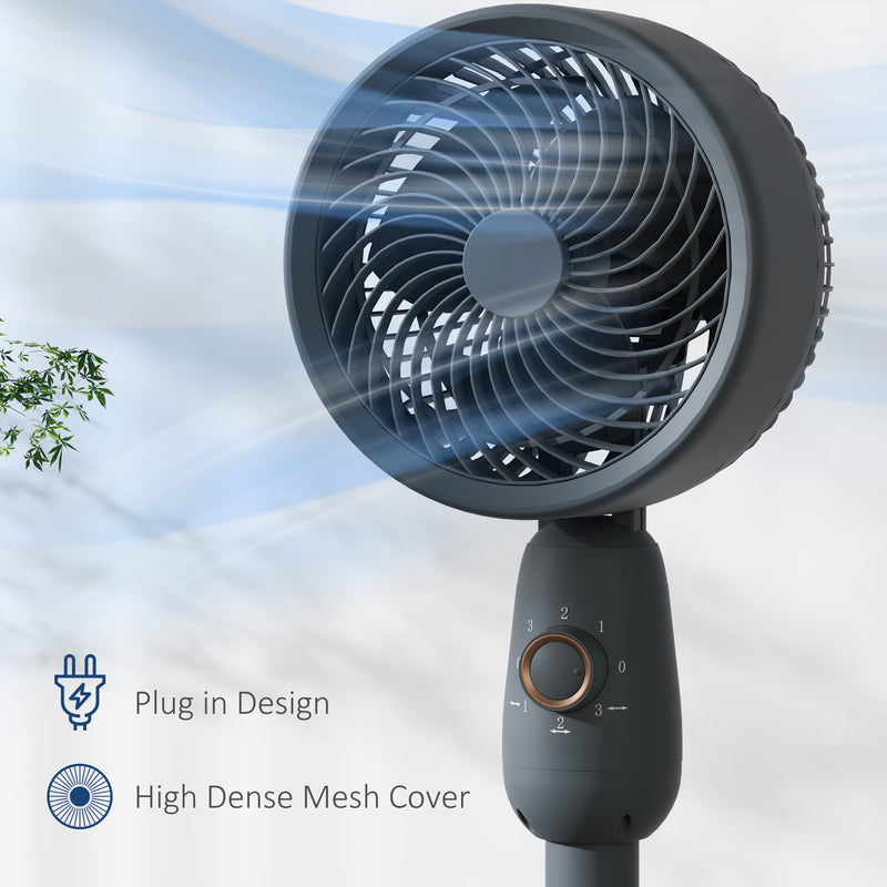 HOMCOM Pedestal Fan for Bedroom, Powerful Air Circulator with 3 Speed, Grey