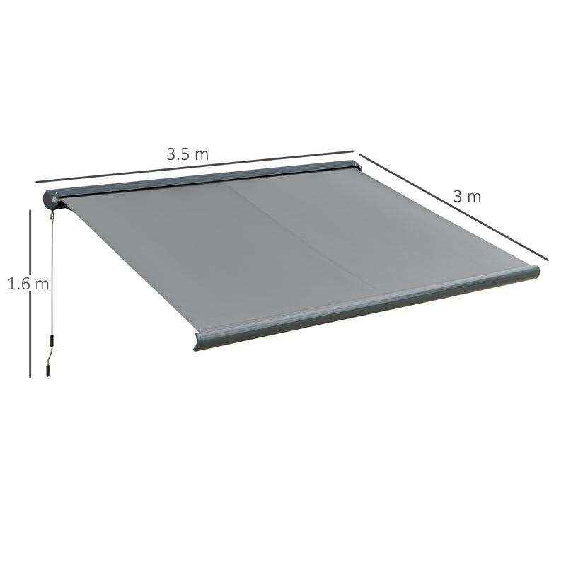 Outsunny 3.5x3m LED Light Full Cassette Case Electric Awning Door Window Sun Shade Patio Canopy Retractable W/ Remote Grey
