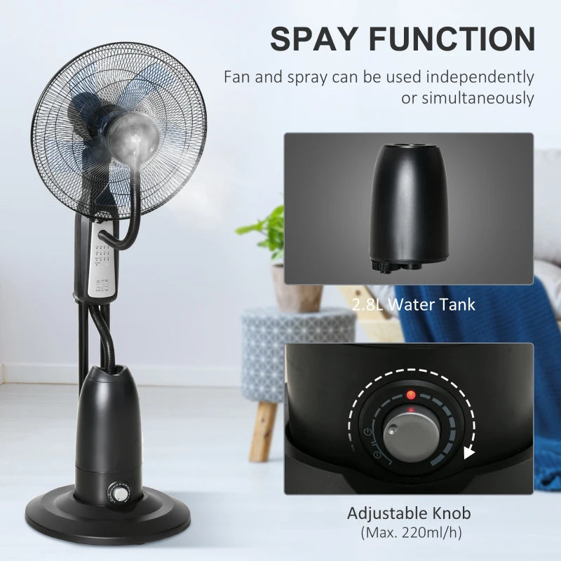 HOMCOM Pedestal Standing Fan with Water Mist Spray 120cm - Black