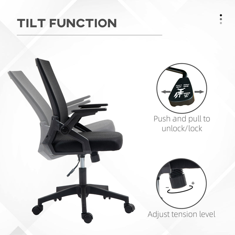 Vinsetto Mesh Office Chair For Home With Lumbar Support, Flip-up Arm, Wheels
