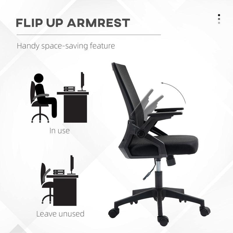Vinsetto Mesh Office Chair For Home With Lumbar Support, Flip-up Arm, Wheels