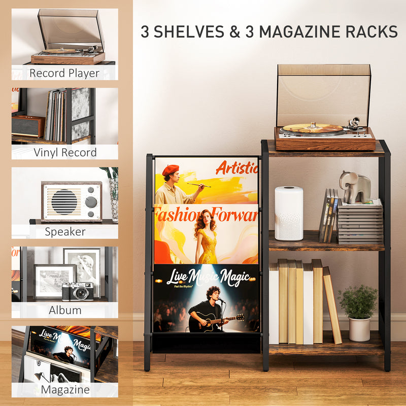 HOMCOM Record Player Stand, 3-Tier Side Table With Vinyl Record Storage