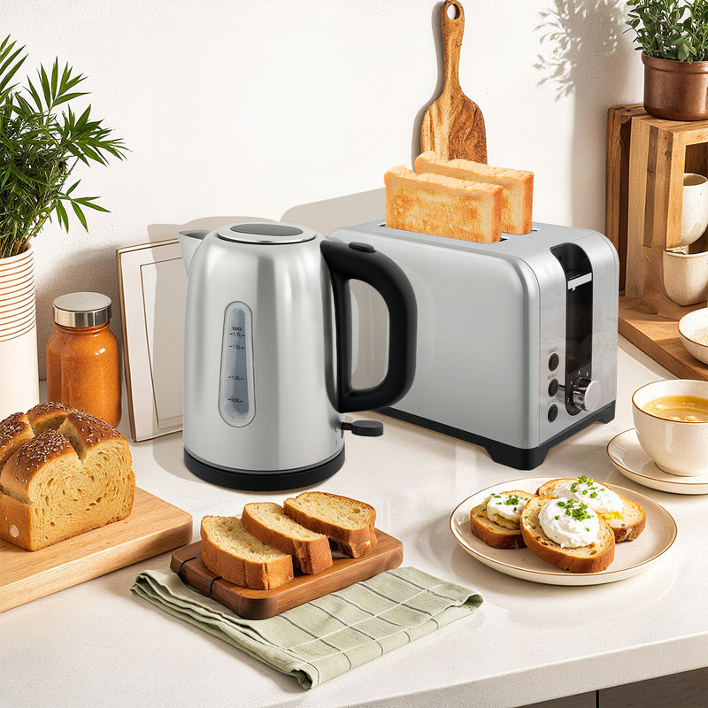 HOMCOM 1.7L 3000W Rapid Boil Jug Kettle and 2-Slice Toaster Set