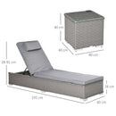 Outsunny Outdoor Rattan Lounger Set With Table - Grey