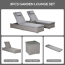 Outsunny Outdoor Rattan Lounger Set With Table - Grey