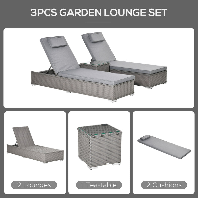 Outsunny Outdoor Rattan Lounger Set With Table - Grey