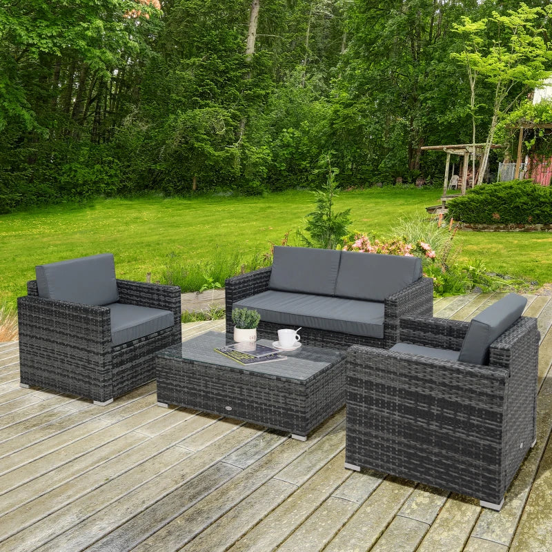 Outsunny Rattan Sofa Set 4 Piece - Grey