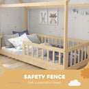 HOMCOM House-Shaped Kids Bed Frame Solid Pine Wood with Guard Rails, Natural