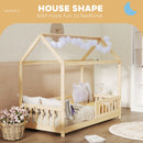 HOMCOM House-Shaped Kids Bed Frame Solid Pine Wood with Guard Rails, Natural