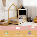HOMCOM House-Shaped Kids Bed Frame Solid Pine Wood with Guard Rails, Natural