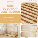 HOMCOM House-Shaped Kids Bed Frame Solid Pine Wood with Guard Rails, Natural