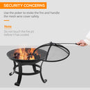 Outsunny Outdoor Fire Pit, Wood Burner with Screen and Poker, Black