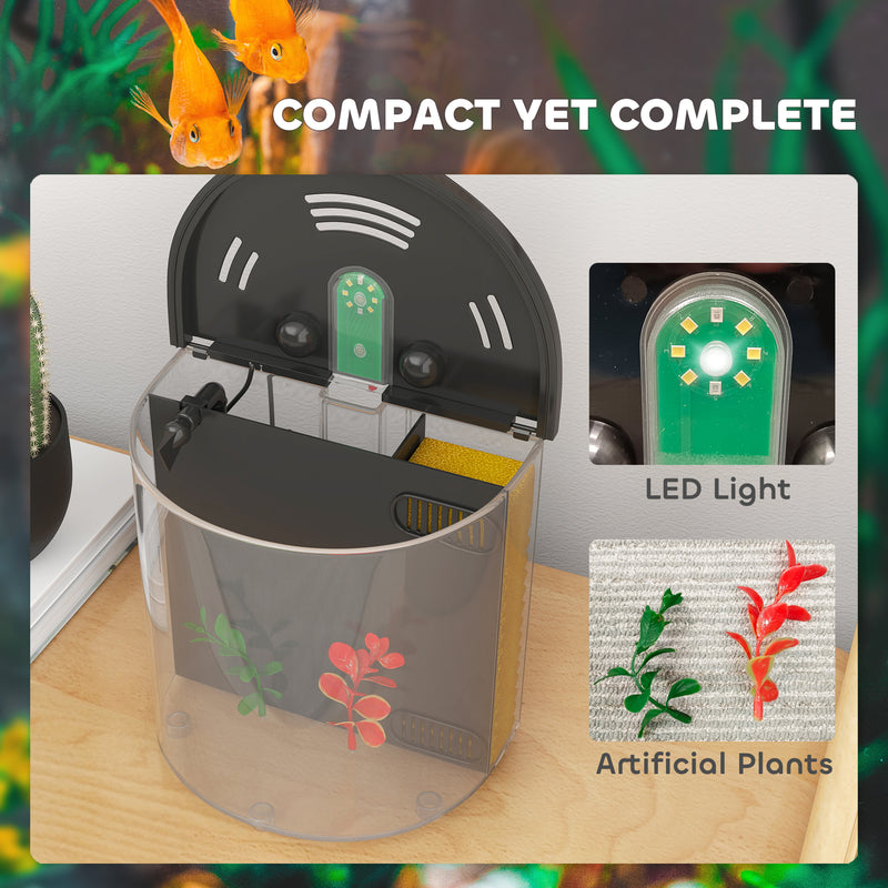 PawHut Fish Tank, 3L Nano Aquarium Starter Kit with Filter System, LED Light