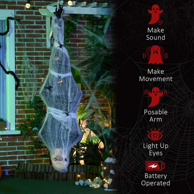HOMCOM 5.5ft Animated Halloween Decoration Hanging Mummy with Spider Web