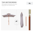 Outsunny 3(m) Wood Square Umbrella Garden Market Parasol Sunshade Grey