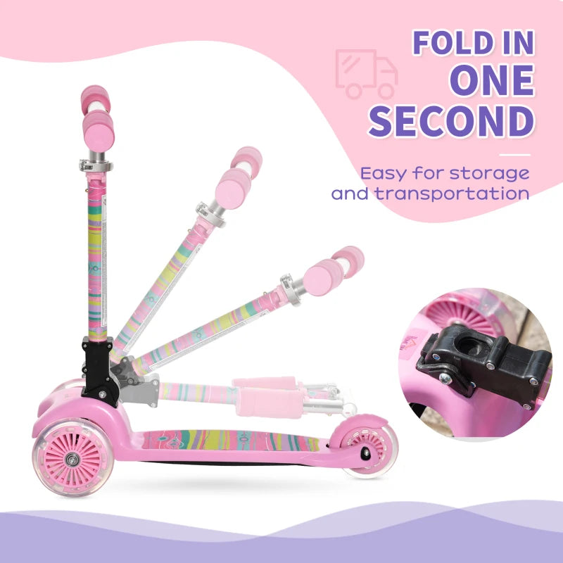 HOMCOM Foldable kids  Scooter with  Flashing Wheels - Pink