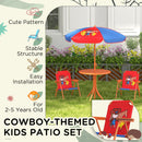 Outsunny Kids Bistro Table and Chair Set w/ Cowboy Theme, Adjustable Parasol