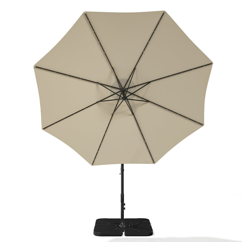 Garden Sanctuary Round Cantilever Parasol with Solar Light and HDPE Parasol Base