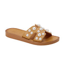 Pearl Embellished Leather Slide Sandals