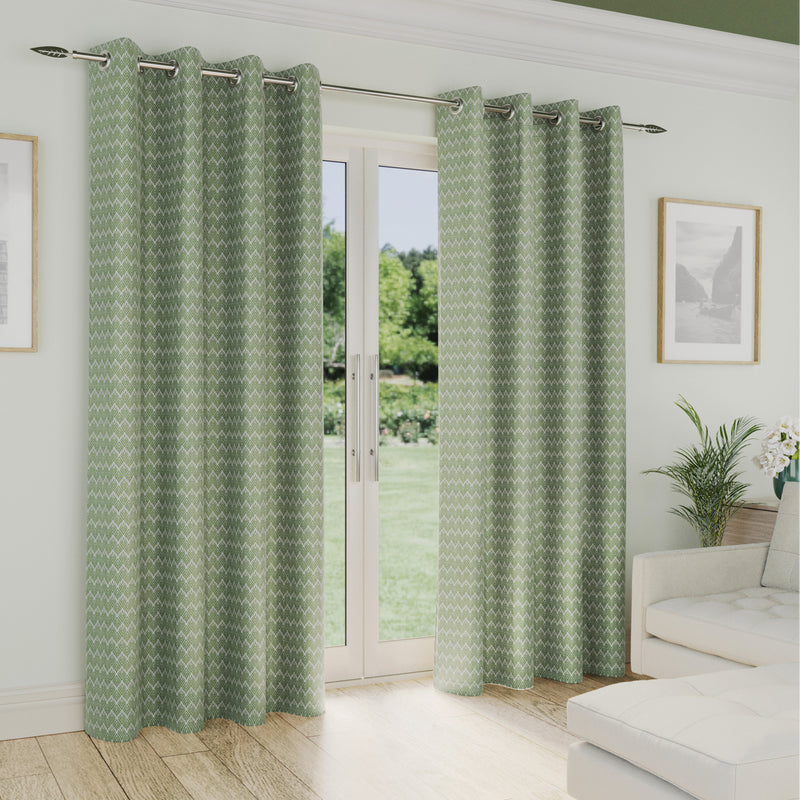 Enhanced Living Aspen Green Chevron Pattern Eyelet Thermal Noise Reducing Room Darkening Curtains - Pair