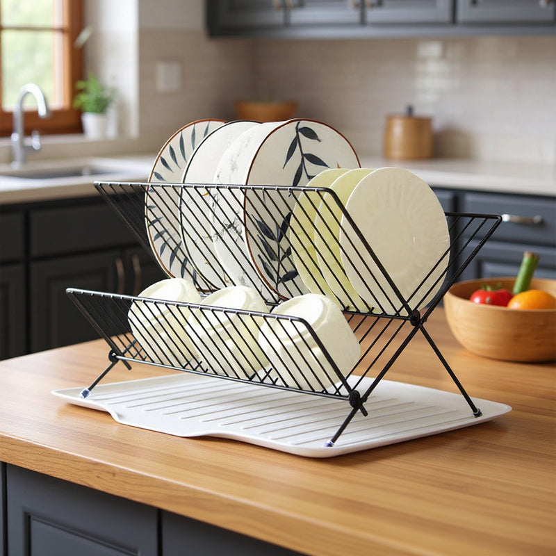 Lifeideas 2-Tier Foldable Countertop Dish Drying Rack with Drip Tray