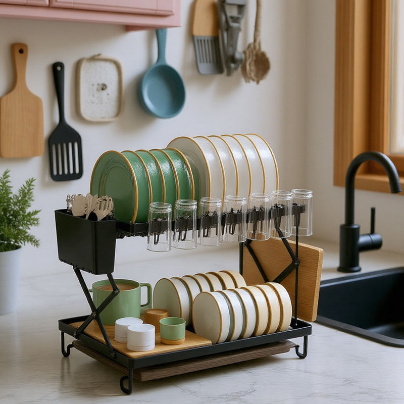 Lifeideas Foldable 2-Tier Dish Drying Rack with a Drip Tray