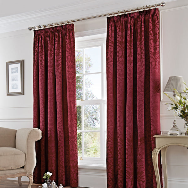 D & D Eastbourne Pencil Pleat Curtains in Burgundy