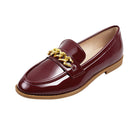 Casual Closed Toe Slip-on Chain Loafers with Low Heel - Red