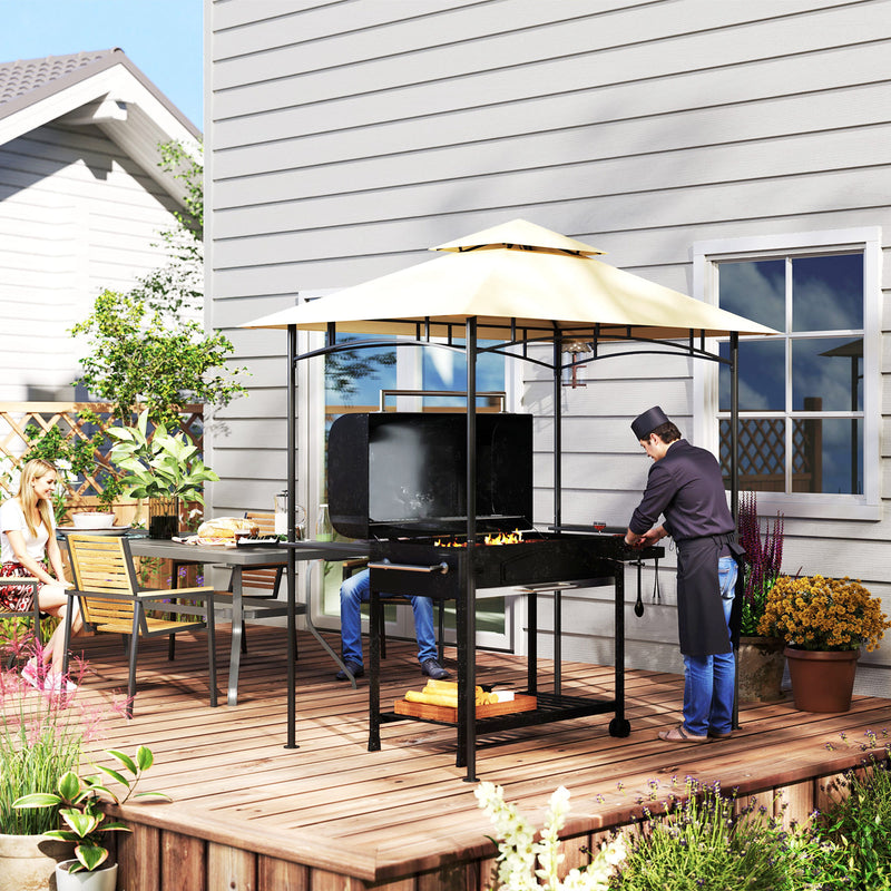 Outsunny 8' X 5' Grill Gazebo, Double Tiered Outdoor BBQ Shelter, Dark Grey