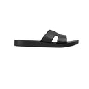 Black Flat Slide Leather Sandals