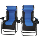 Set Of 2 Luxury Padded Multi Position Zero Gravity Garden Relaxer Chair Lounger In Blue & Black