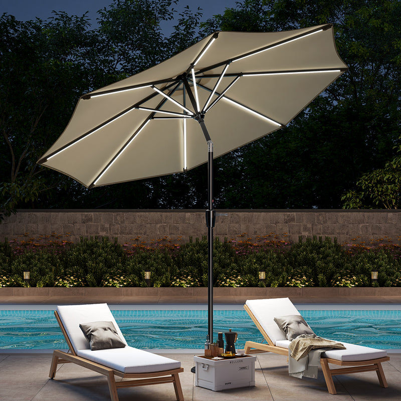 Garden Sanctuary Large Solar Powered LED Patio Umbrella for Outdoor Garden Patio without Base