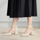 Comfortable Closed Toe Block Heels Pumps - Beige