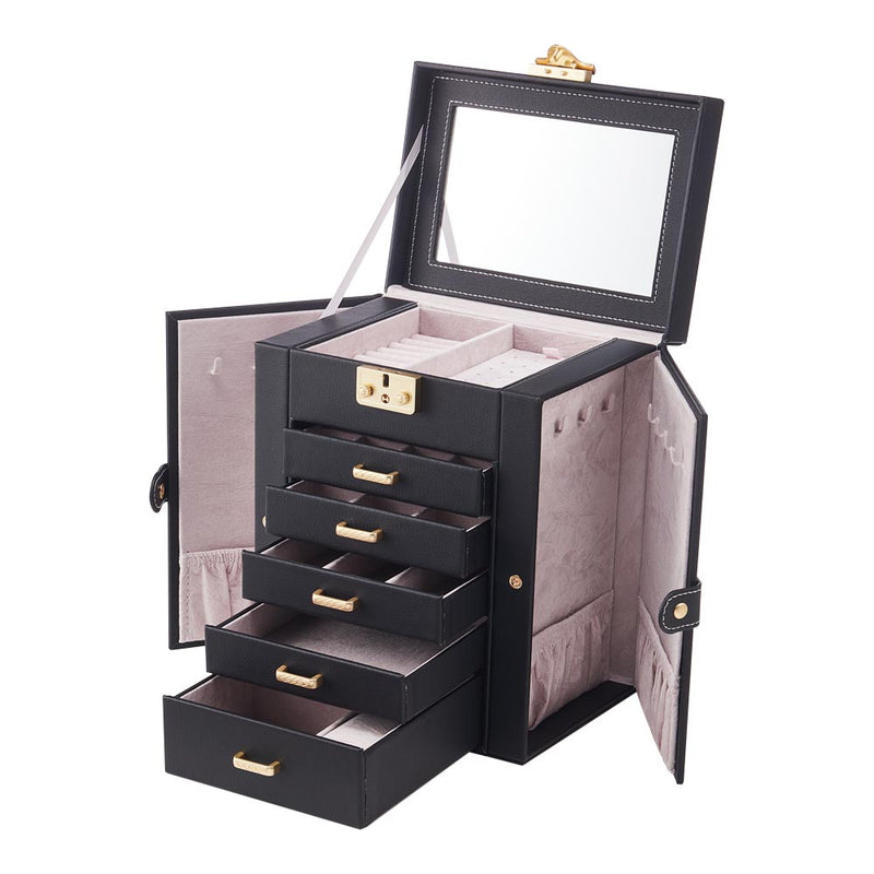 Sheonly Faux Leather Large Jewellery Storage Box with Mirror