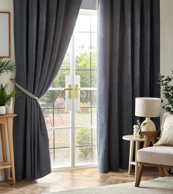 Chenille Blackout Taped Curtains Charcoal