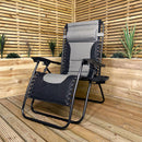 Luxury Padded Multi Position Zero Gravity Garden Relaxer Chair Lounger In Grey & Black