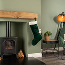 60cm Green Christmas Stocking with White Cuff and Pom Poms