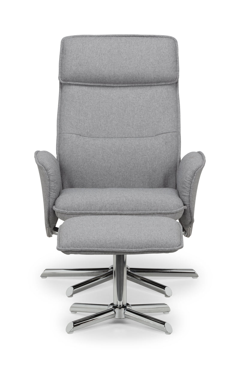 Aria Recliner Chair With Stool - Grey Linen
