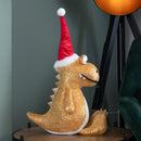 60cm Tall Gold Plush Zilla Dino Sitting Christmas Decoration with Santa Hat