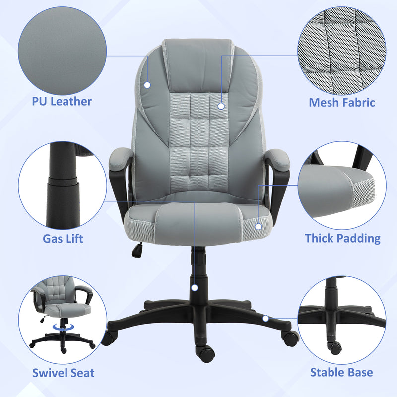 High Back Executive Office Chair PU Leather Desk Chair With Swivel Wheels - Black/Brown/Grey