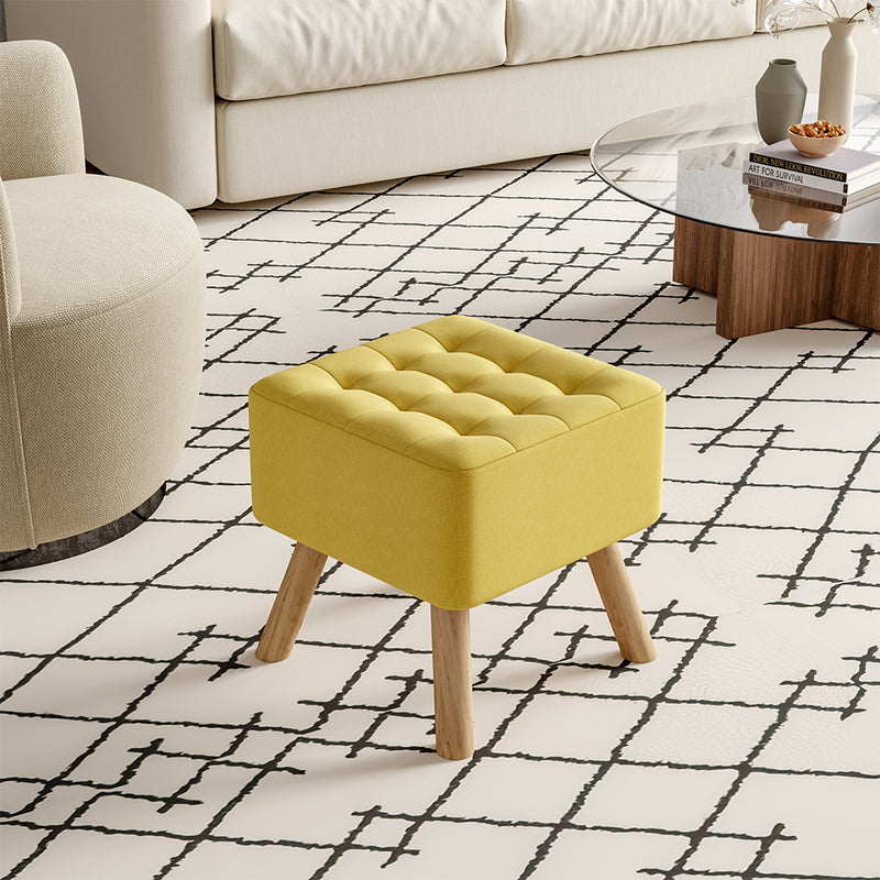 Livingandhome Square Linen Footstool with Pine Legs