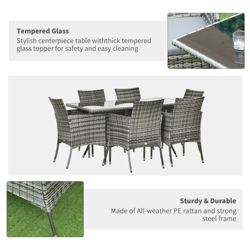 Outsunny 7pc Rattan Garden Furniture Dining Set Wicker Patio Conservatory Seater