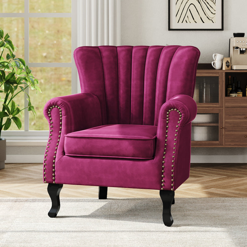 Livingandhome Velvet Upholstered Wing Back Chair