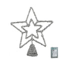 28cm Battery Powered Silver Christmas Star Tree Topper with Blue Multi-Action LEDs