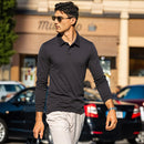 Cotton Long Sleeve Polo T-Shirt - Dark Grey