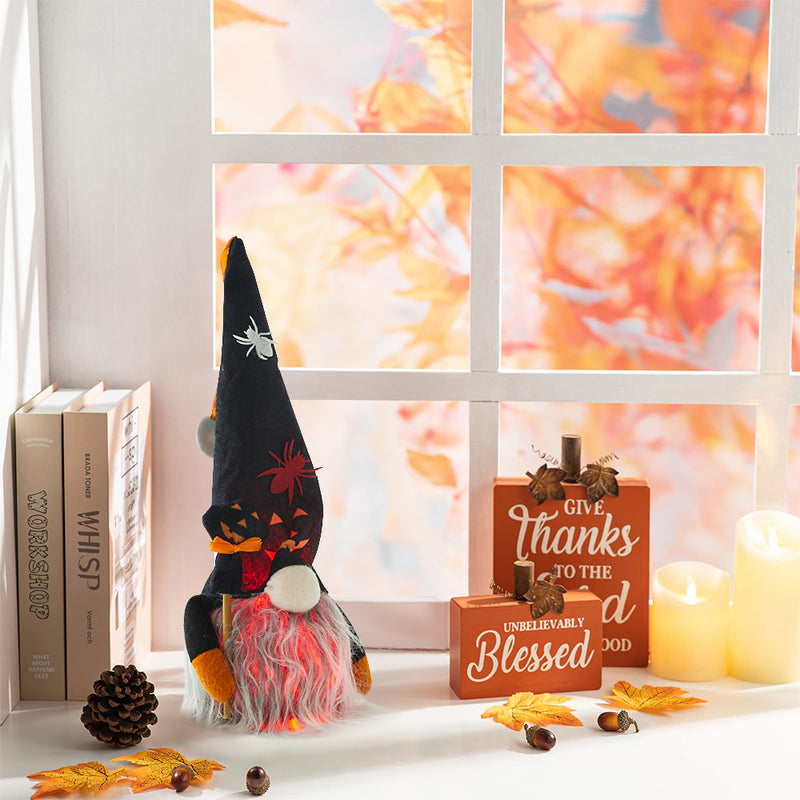 Black Halloween LED Plush Gnome with Cane