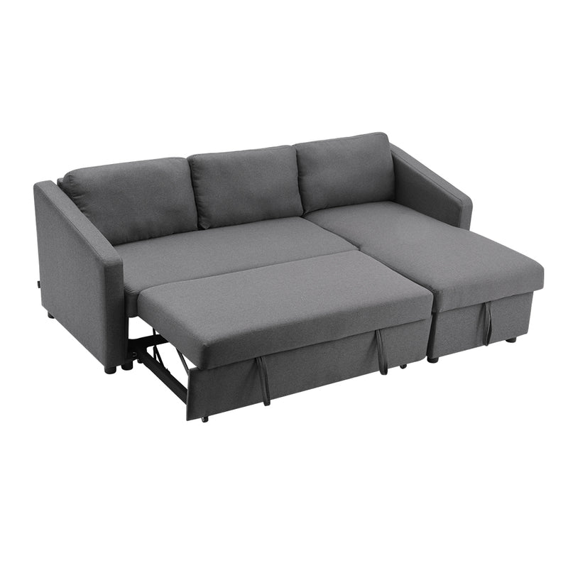 Livingandhome L-Shaped 3-Seater Sofa Bed in Dark Grey Fabric