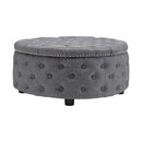 Livingandhome Round Linen Ottoman with Rubberwood Legs
