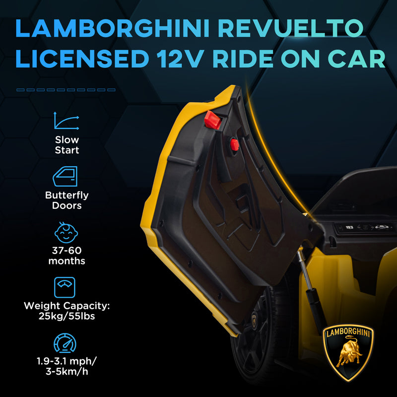 AIYAPLAY Yellow Lamborghini Revuelto Licensed Ride On Car W/ Suspension