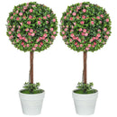 HOMCOM Set of 2 Artificial Plants with Rose Flower in Pot, 60cm